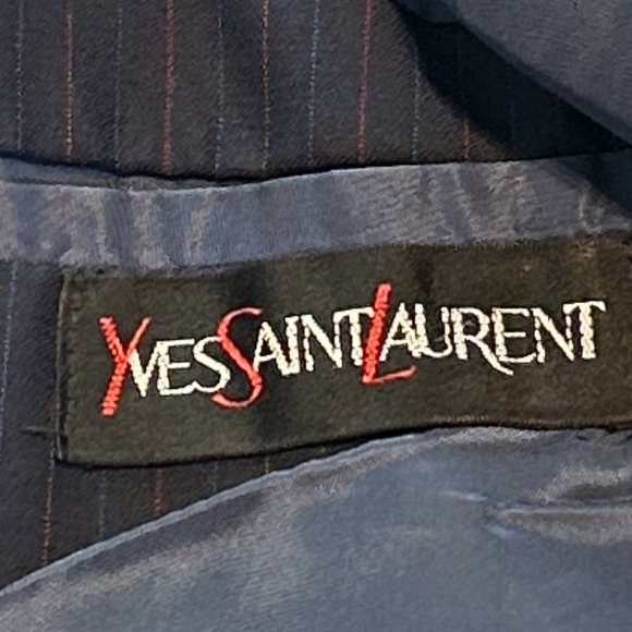 Vintage Yves St Laurent Navy Blue PIn Stripe Blazer Jacket Wool 46R Mens Coat - Picture 8 of 9